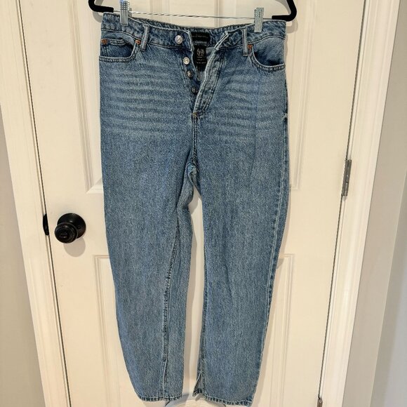 House Of Harlow 1960 Super High Rise Straight Jeans Split Hem Light Wash Size 29 - Picture 1 of 6